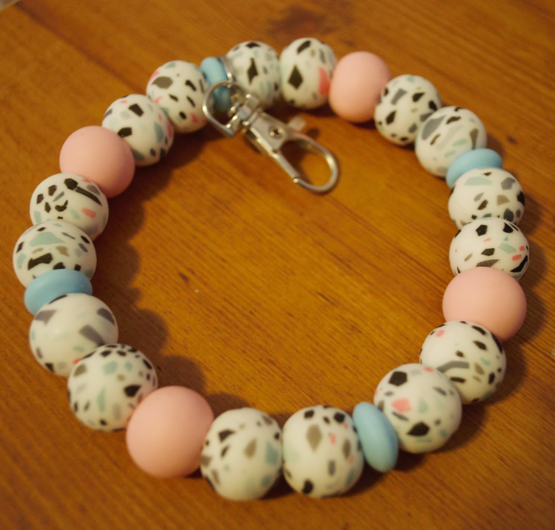 Pink & Blue Scattered Keyring Wristlet